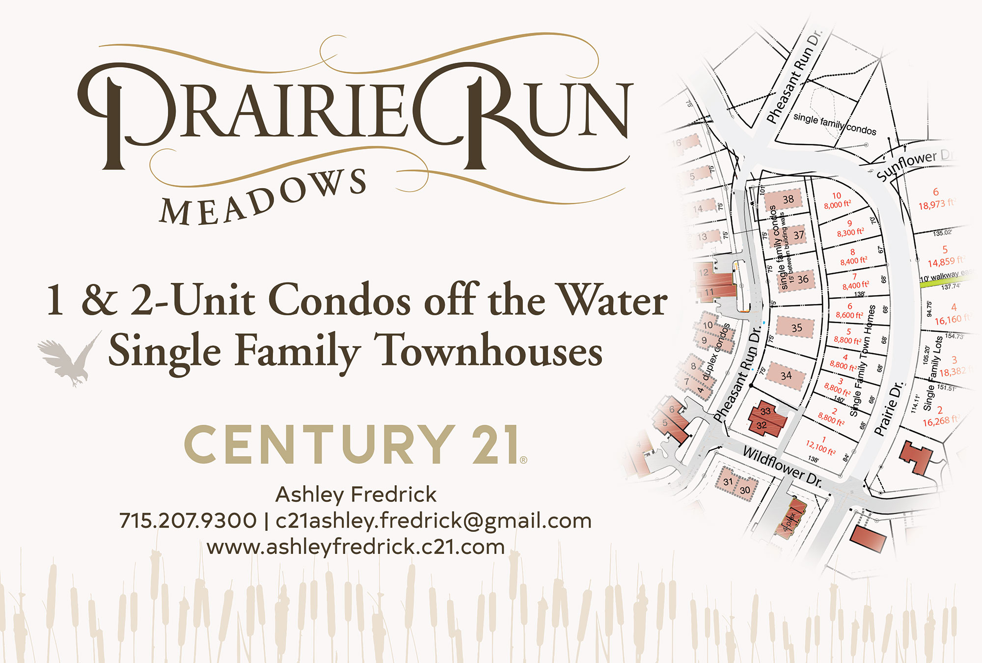 Prairie Run Meadows existing infrastructure and lot map. Off the water 1 & 2 unit condominiums and single family townhouses